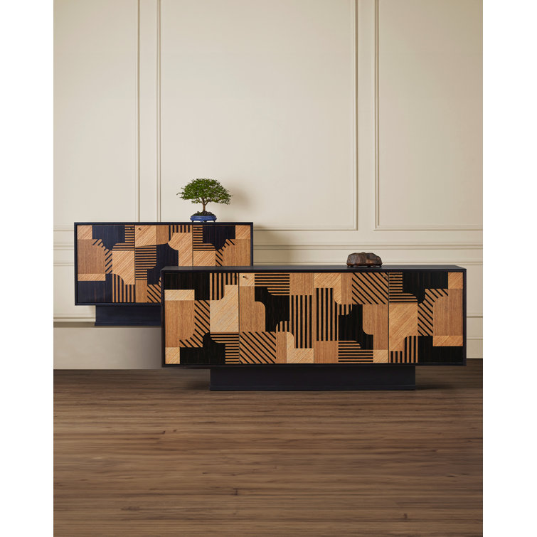 Memphis Natural and Espresso Wood Sideboard with Brass Accents