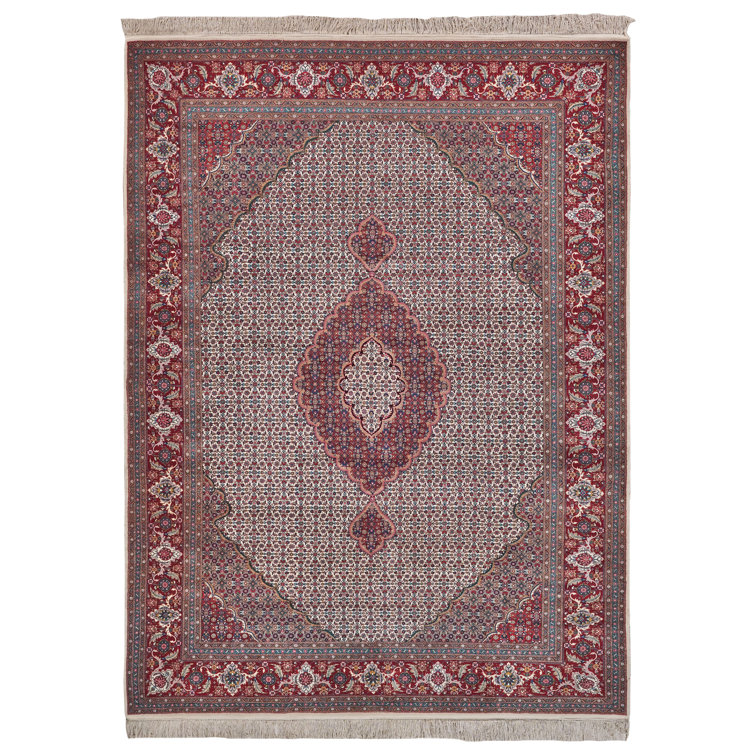 Hand-Knotted Red Floral Wool Rectangular Area Rug 9'3" x 12'2"