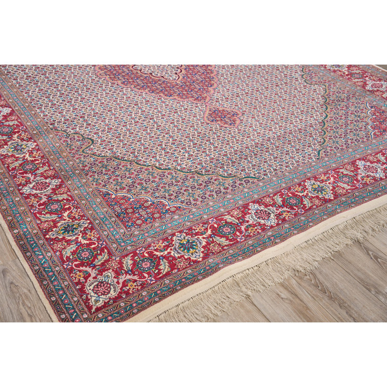 Hand-Knotted Red Floral Wool Rectangular Area Rug 9'3" x 12'2"