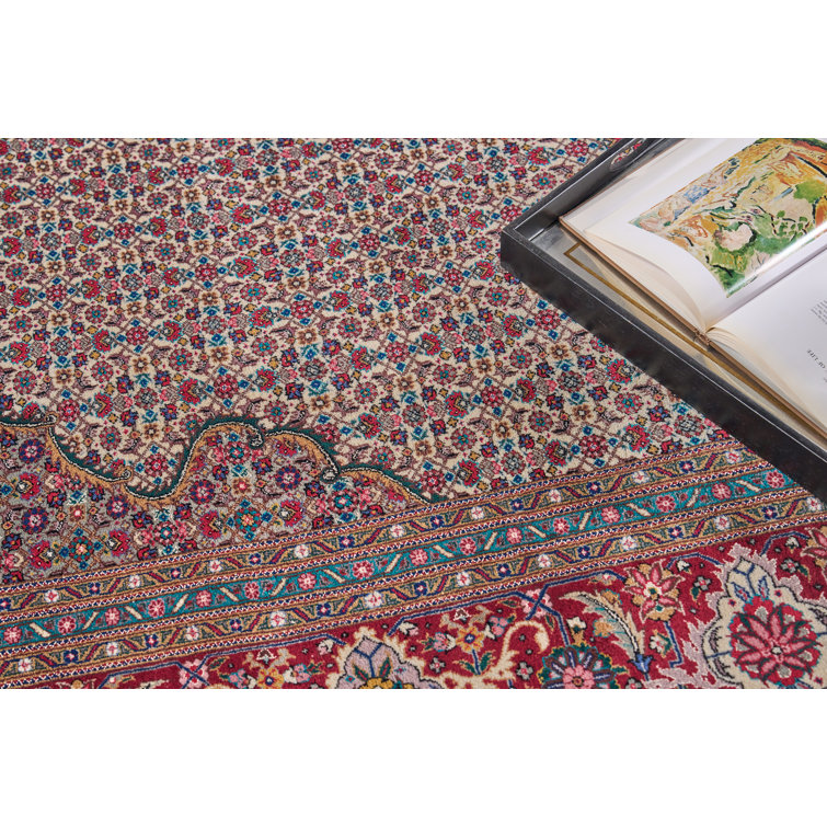 Hand-Knotted Red Floral Wool Rectangular Area Rug 9'3" x 12'2"