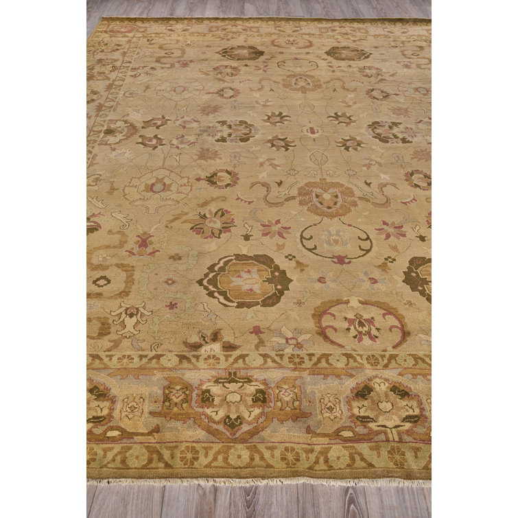 Ivory Floral Hand-Knotted Wool Rectangular Area Rug