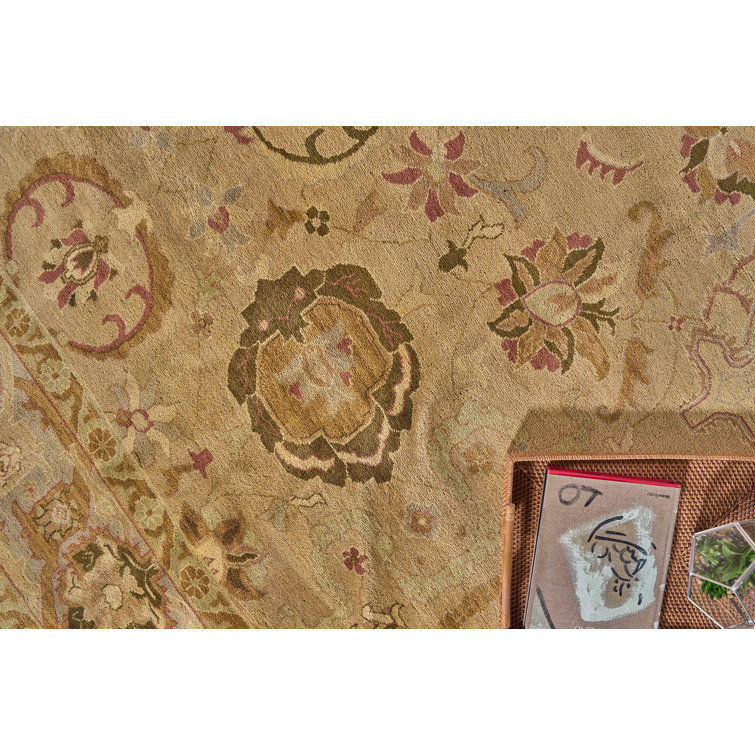 Ivory Floral Hand-Knotted Wool Rectangular Area Rug