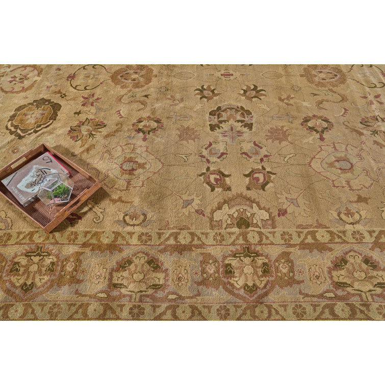 Ivory Floral Hand-Knotted Wool Rectangular Area Rug