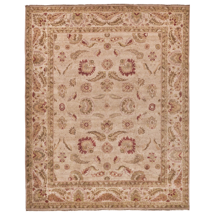 Ivory Floral Hand-Knotted Wool Rectangular Area Rug 11'7" x 14'4"