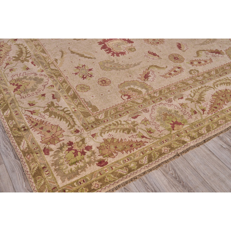 Ivory Floral Hand-Knotted Wool Rectangular Area Rug 11'7" x 14'4"