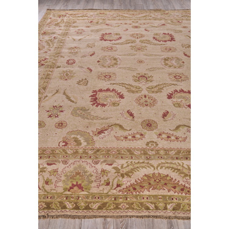 Ivory Floral Hand-Knotted Wool Rectangular Area Rug 11'7" x 14'4"