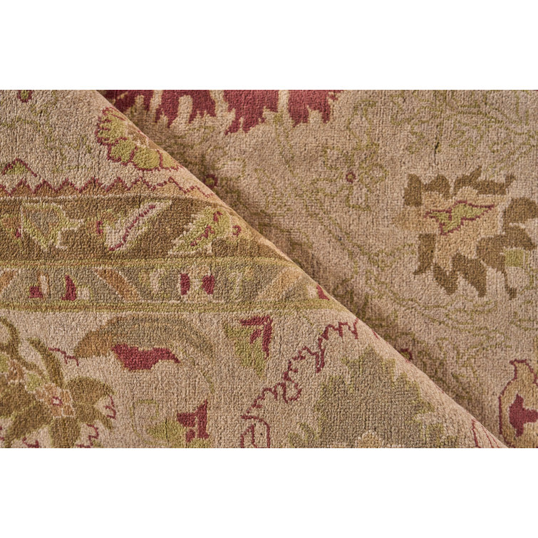 Ivory Floral Hand-Knotted Wool Rectangular Area Rug 11'7" x 14'4"