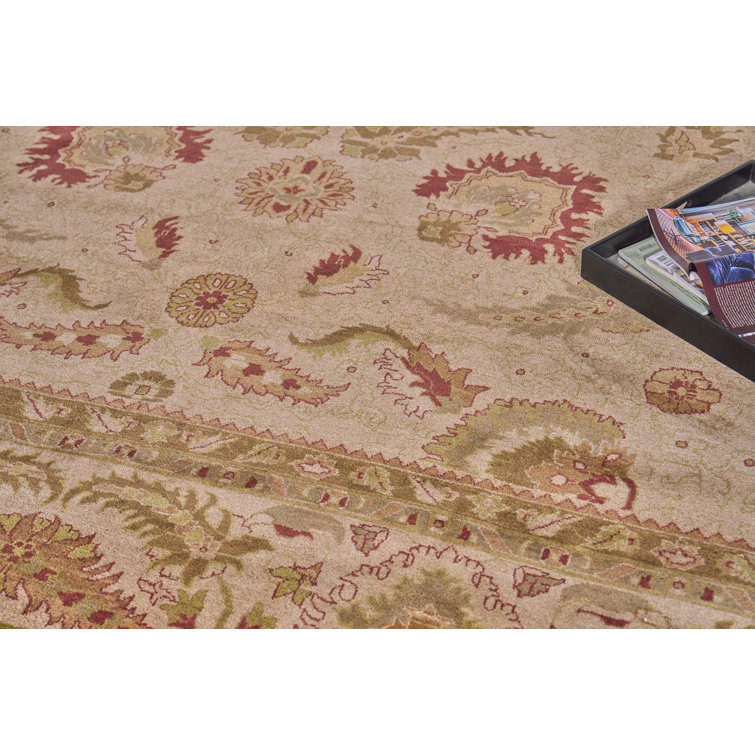 Ivory Floral Hand-Knotted Wool Rectangular Area Rug 11'7" x 14'4"