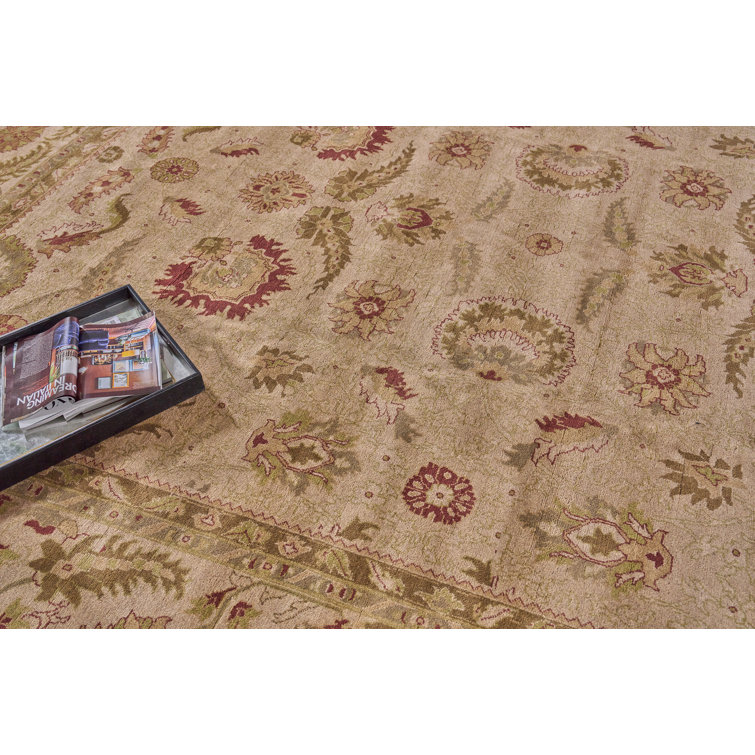 Ivory Floral Hand-Knotted Wool Rectangular Area Rug 11'7" x 14'4"