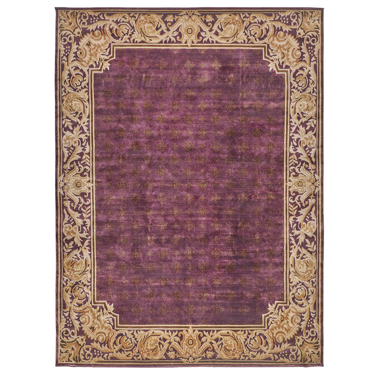 Hand-Knotted Red and Gold Wool 9' x 12' Area Rug