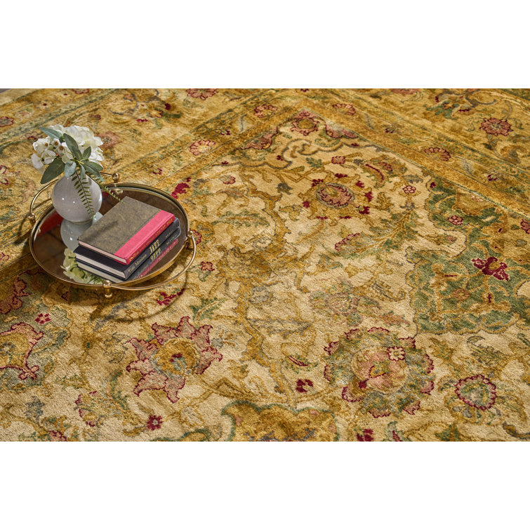 Hand-Knotted Red and Gold Medallion Wool Area Rug