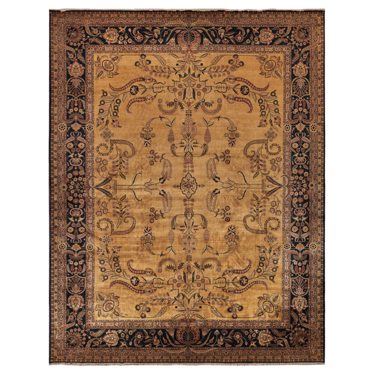 Antique Black and Beige Floral Wool Area Rug 14' x 18'1"