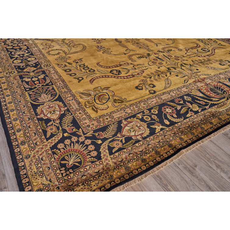 Antique Black and Beige Floral Wool Area Rug 14' x 18'1"