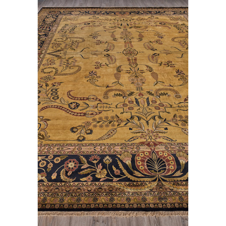 Antique Black and Beige Floral Wool Area Rug 14' x 18'1"