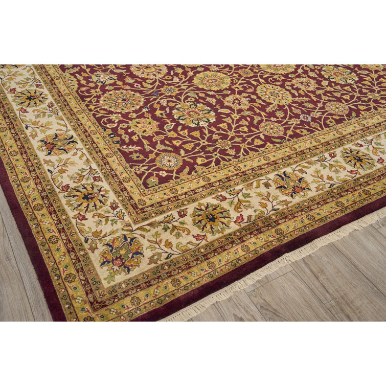 Hand-Knotted Floral Wool 10' x 14' Rectangular Area Rug