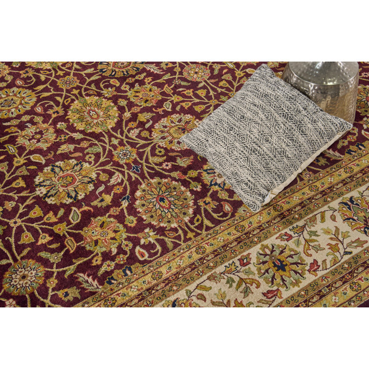 Hand-Knotted Floral Wool 10' x 14' Rectangular Area Rug