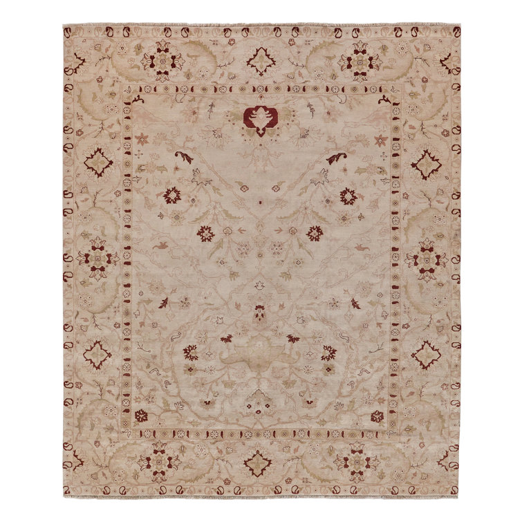 Handmade Red Floral Wool Rectangular Area Rug 12'2" x 14'6"