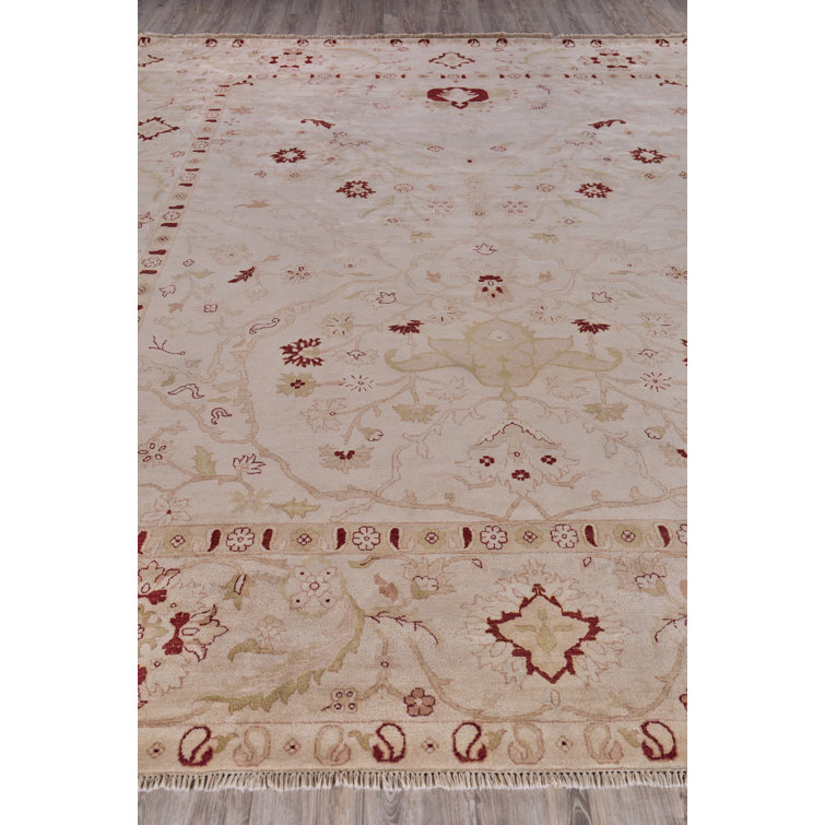 Handmade Red Floral Wool Rectangular Area Rug 12'2" x 14'6"