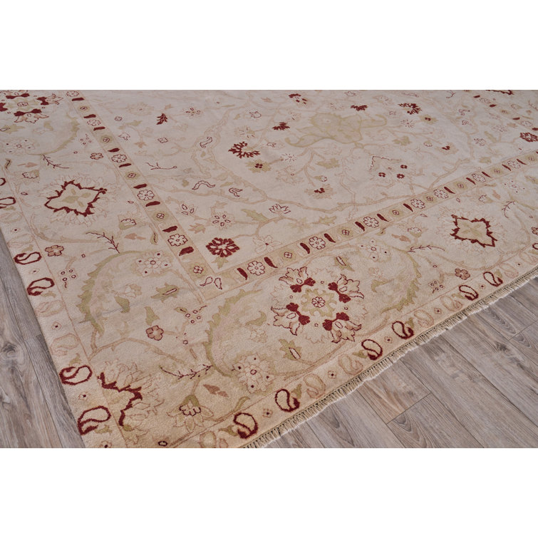 Handmade Red Floral Wool Rectangular Area Rug 12'2" x 14'6"