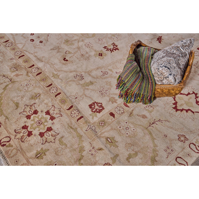 Handmade Red Floral Wool Rectangular Area Rug 12'2" x 14'6"