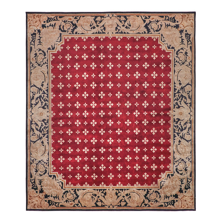 Hand-Knotted Red Wool 9'1" x 10' Area Rug