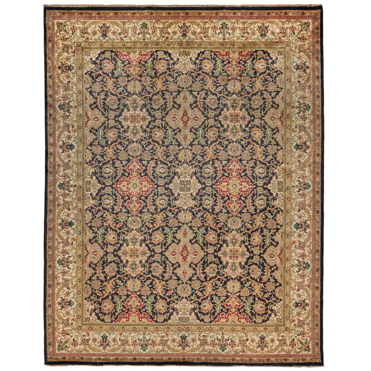 Hand-Knotted Black Wool Medallion 10' x 14' Area Rug