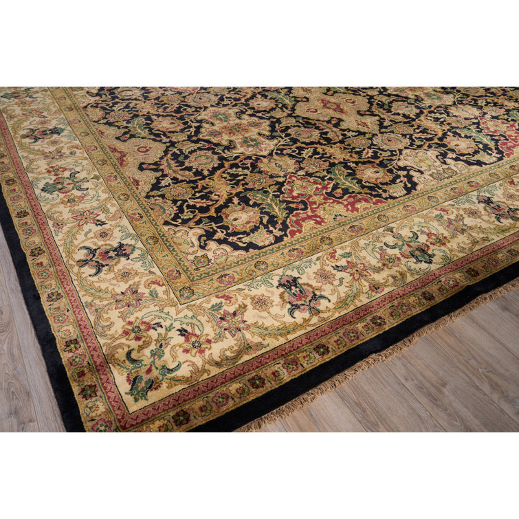 Hand-Knotted Black Wool Medallion 10' x 14' Area Rug