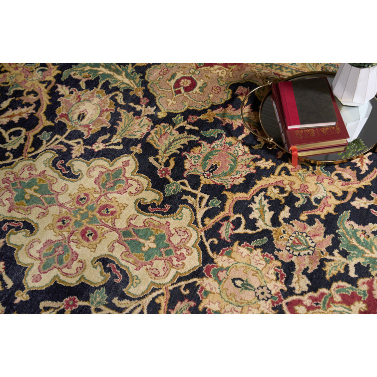 Hand-Knotted Black Wool Medallion 10' x 14' Area Rug