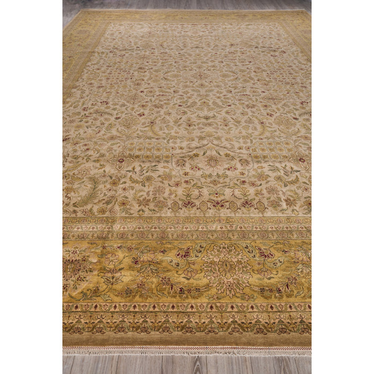 Hand-Knotted Floral Wool Rectangular Area Rug 15'1" x 20'7"