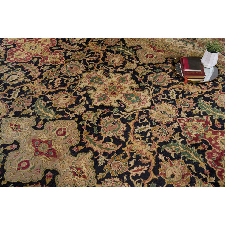 Hand-Knotted Black Wool Medallion 10' x 14' Area Rug