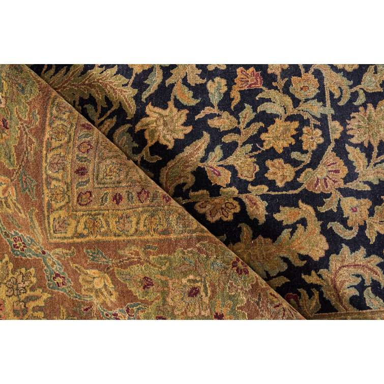 Hand-Knotted Black Floral Wool Rectangular Area Rug