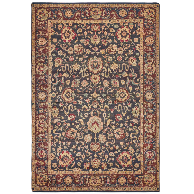 Handmade Black Floral Wool 10' x 14' Area Rug