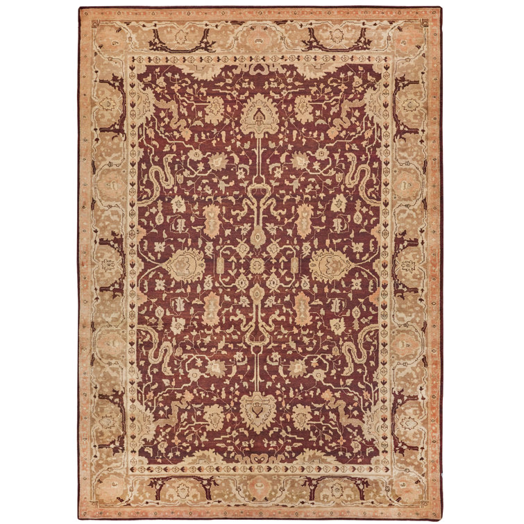 Hand-Knotted Red Floral Wool 10'6" x 14'6" Area Rug