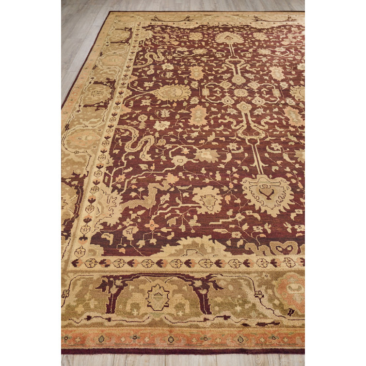 Hand-Knotted Red Floral Wool 10'6" x 14'6" Area Rug