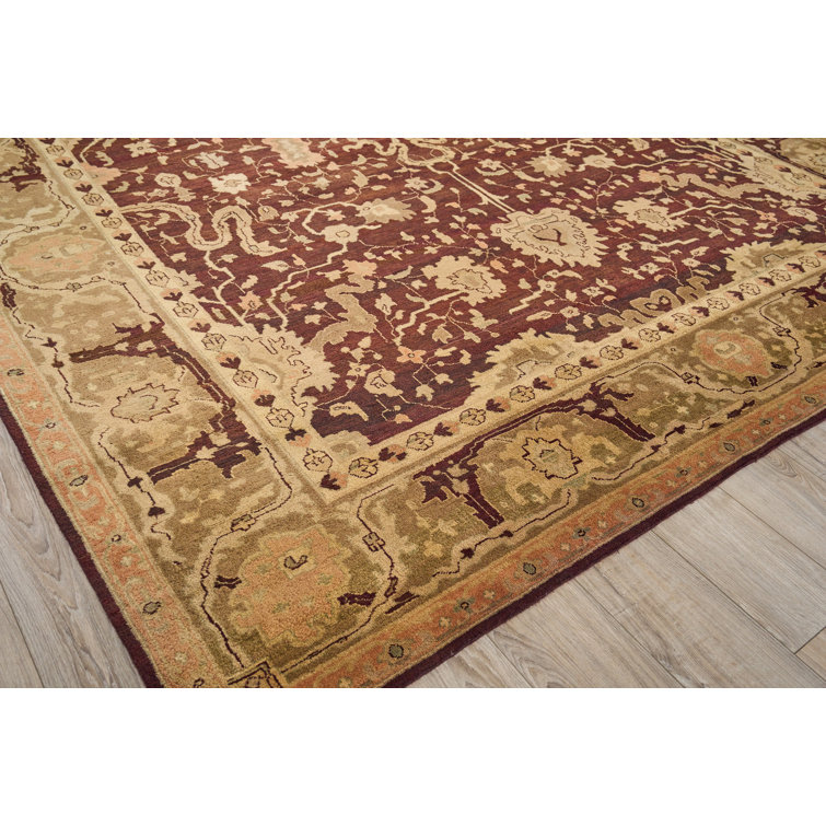Hand-Knotted Red Floral Wool 10'6" x 14'6" Area Rug
