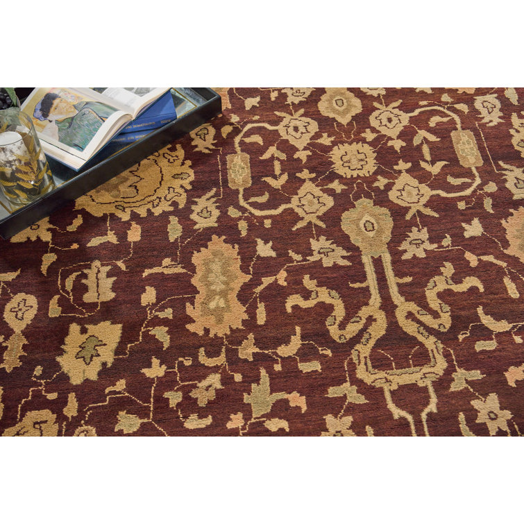 Hand-Knotted Red Floral Wool 10'6" x 14'6" Area Rug