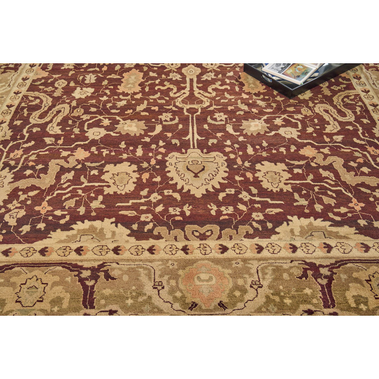 Hand-Knotted Red Floral Wool 10'6" x 14'6" Area Rug