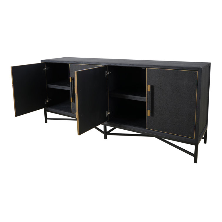 Meera 76" Black Oak Sideboard with Brass Accents