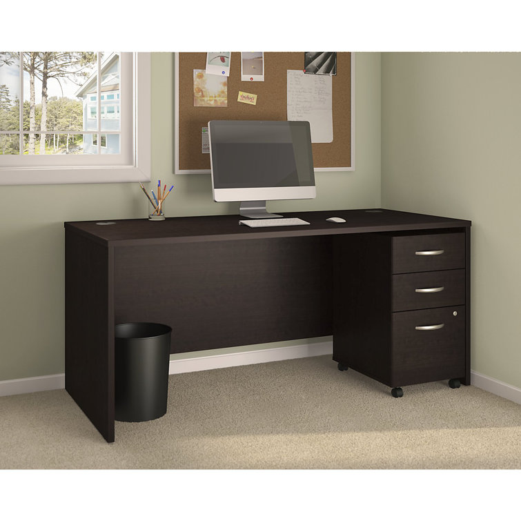 Transitional Mocha Cherry Executive Office Desk with Drawer