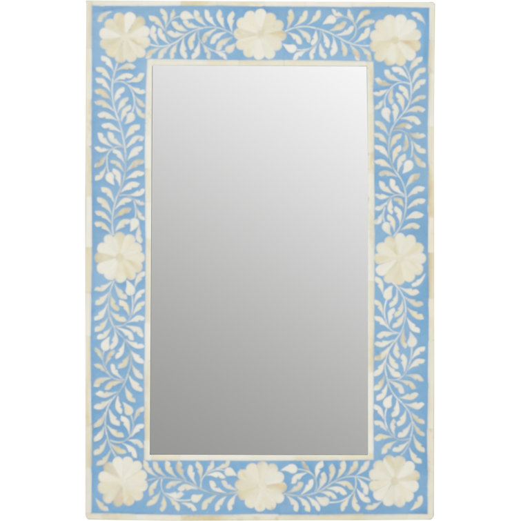 Vivienne Blue and White Bone Inlay Rectangular Wall Mirror