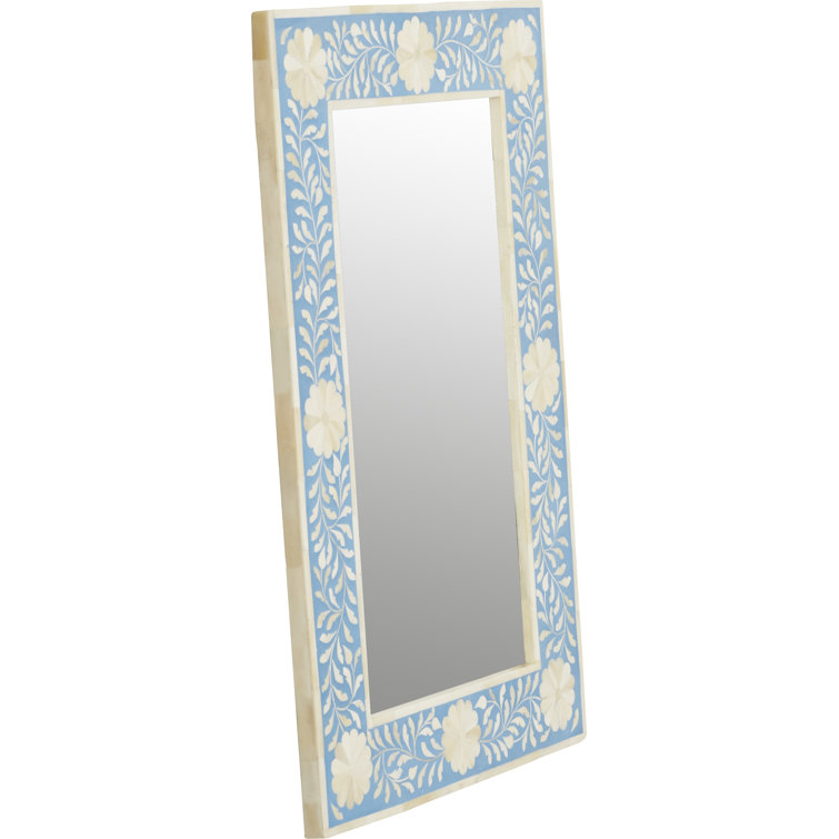 Vivienne Blue and White Bone Inlay Rectangular Wall Mirror