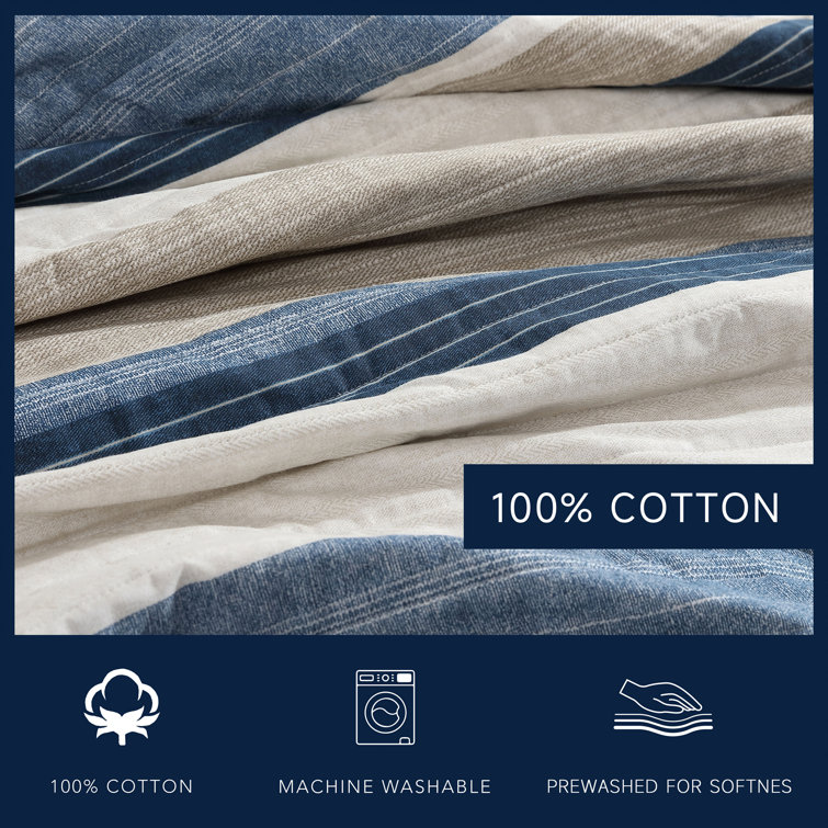 Full Blue Mirage Cotton Reversible Quilt Set