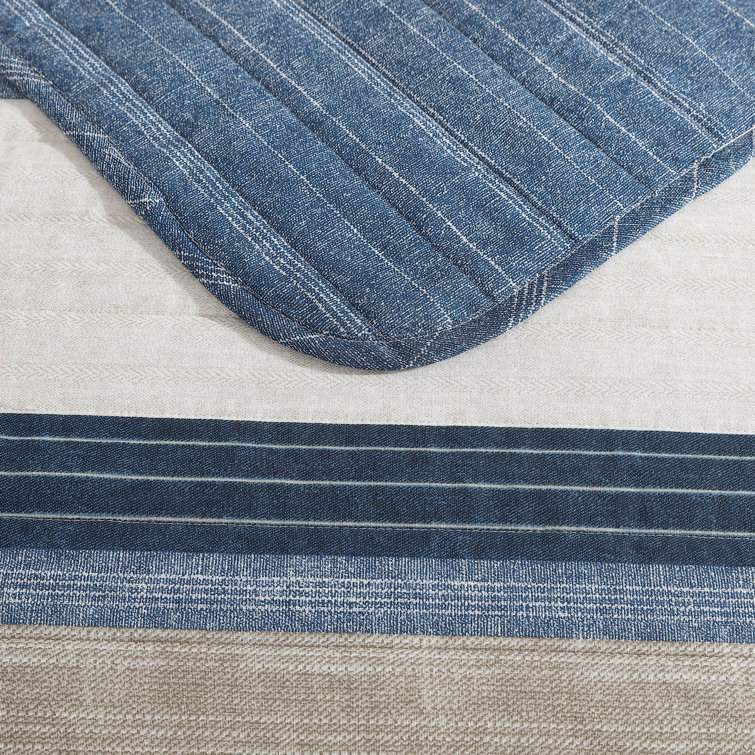 Full Blue Mirage Cotton Reversible Quilt Set