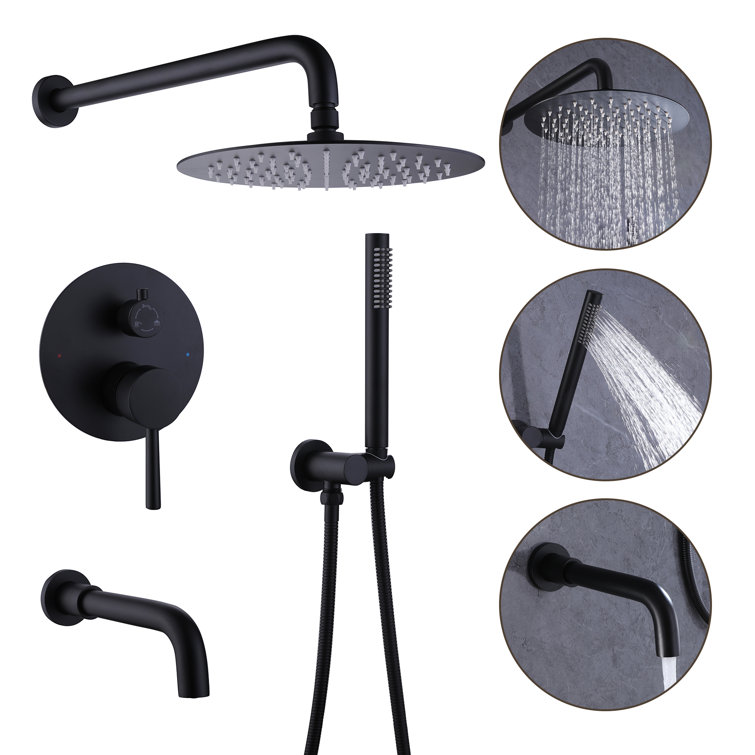 Matte Black Wall-Mounted Rainfall Shower System with Handheld Sprayer