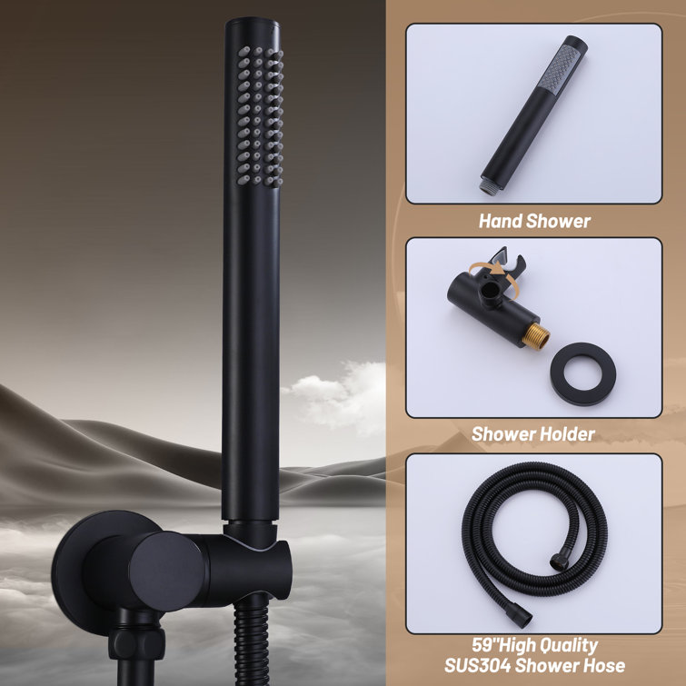 Matte Black Wall-Mounted Rainfall Shower System with Handheld Sprayer