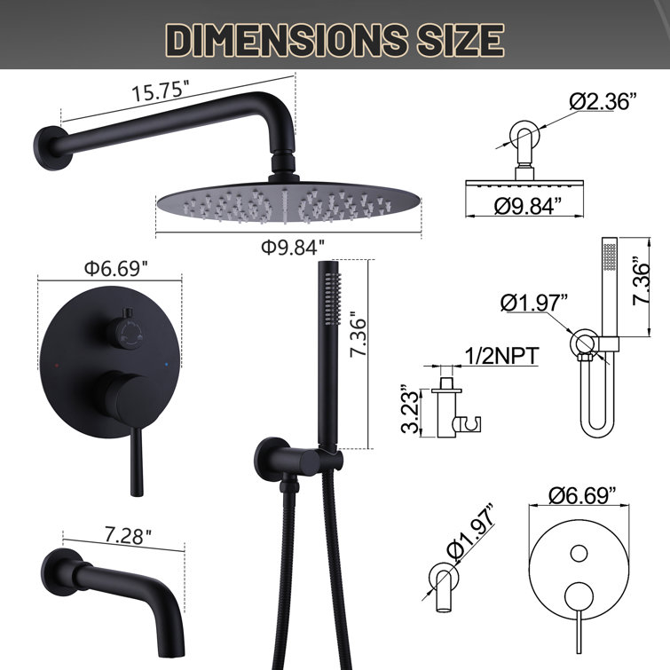 Matte Black Wall-Mounted Rainfall Shower System with Handheld Sprayer