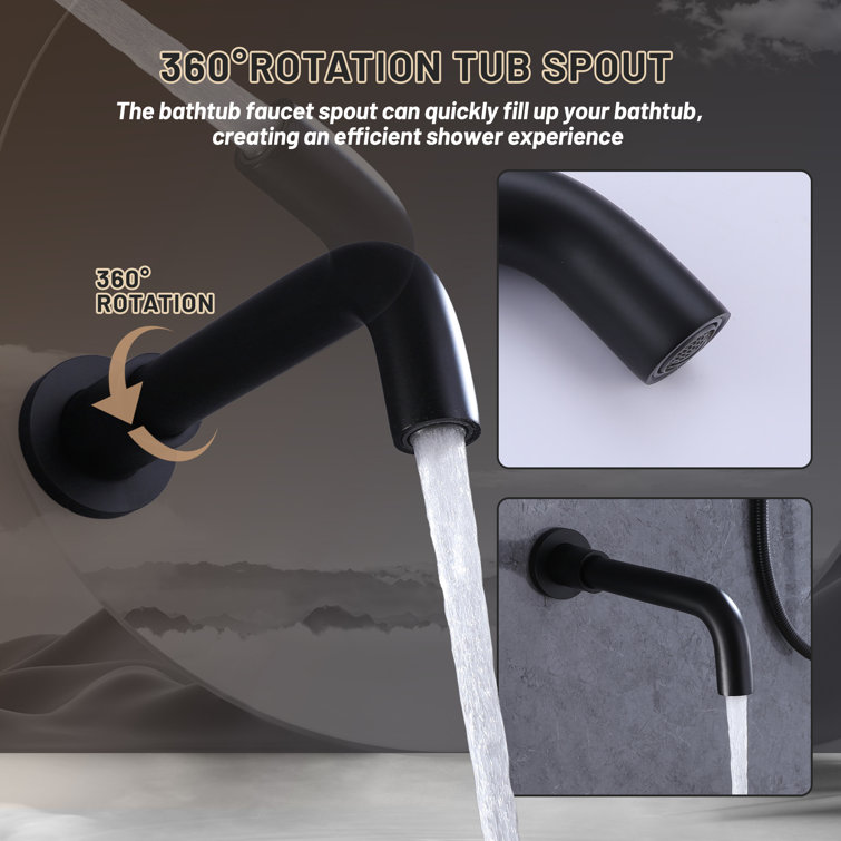Matte Black Wall-Mounted Rainfall Shower System with Handheld Sprayer