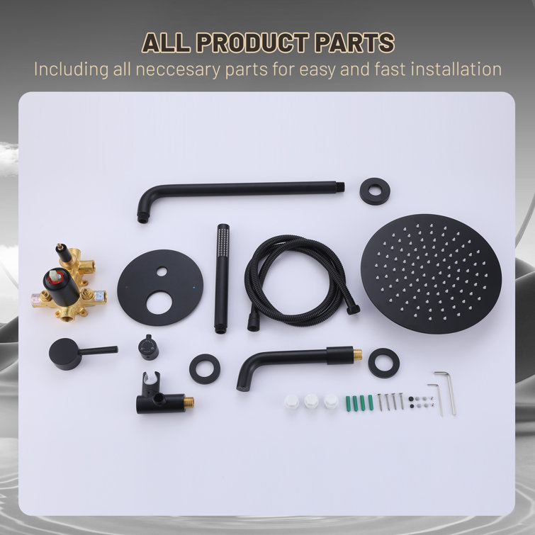 Matte Black Wall-Mounted Rainfall Shower System with Handheld Sprayer