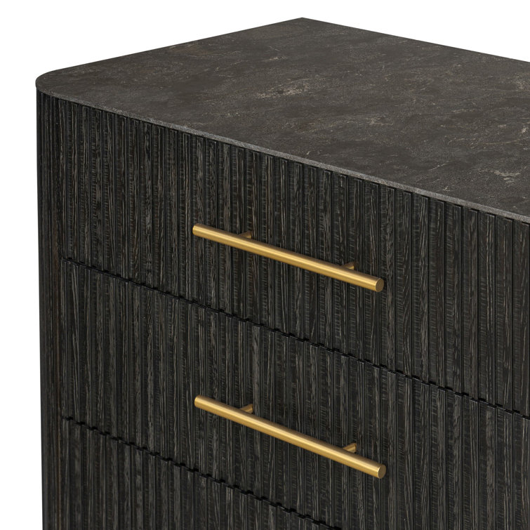 Toriano Black Oak 6-Drawer Double Dresser with Gold Handles