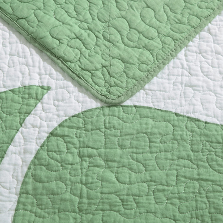Full Green Cotton Reversible Quilt Set